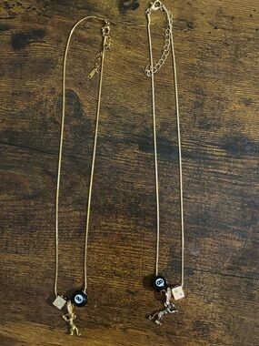 Gold-Tone Leopard Pendant Necklace with Black 8-Ball and Crystal Dice Charms Set